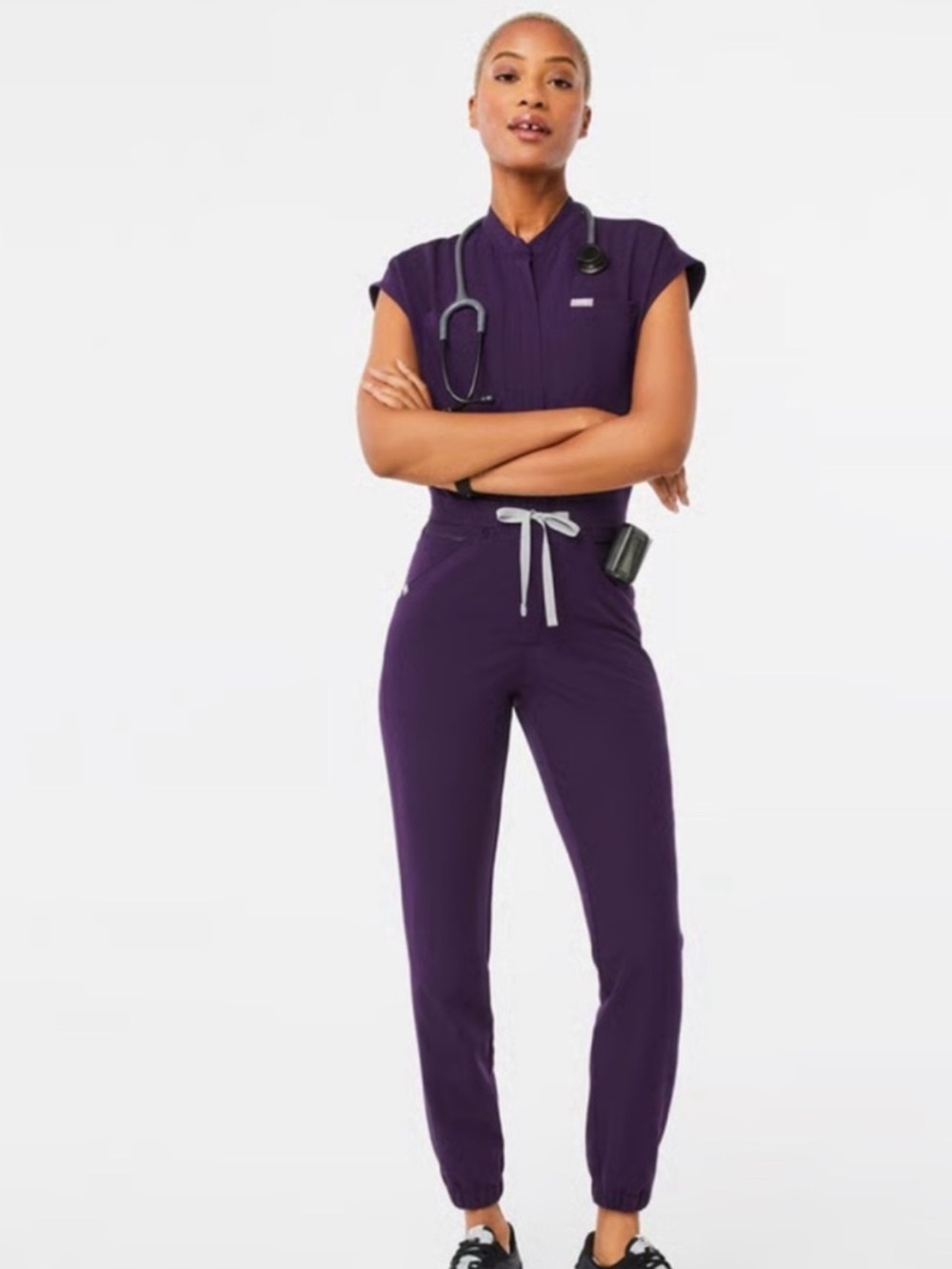 Figs Women's Rafaela Cargo ScrubJumpsuit Onesie in Purple Jam